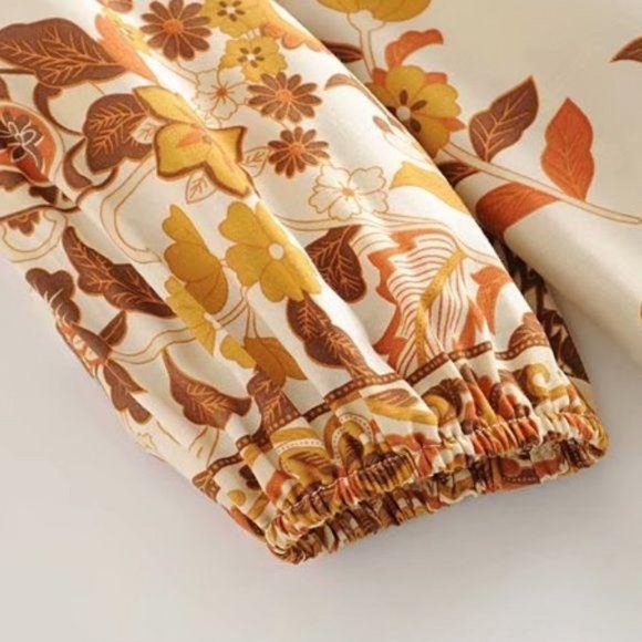 Bohemian Floral Print Tunic Peasant Top Yellow - Picture 6 of 8